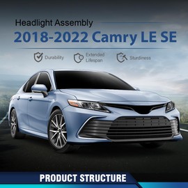 PIT66 Headlight Assembly Right Passenger Side Compatible with Toyota Camry LE SE 2018 2019 2020 2021 2022 (NOT FOR XSE/XLE) Projector Headlamps Clear Lens Amber Reflector