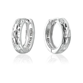 Sterling Silver Diamond Cut Ear Cuff Hinged Huggie Hoop Earrings for Women Girls, 15mm Diameter silver