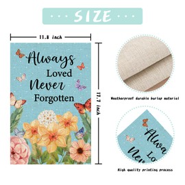 Helewilk Always Loved Never Forgotten Garden Flag, Burlap Vertical Double Sided, Memorial Day Yard Sign, Floral Butterfly Flag for Home Farmhouse Outdoor Decoration, 12 x 18 In