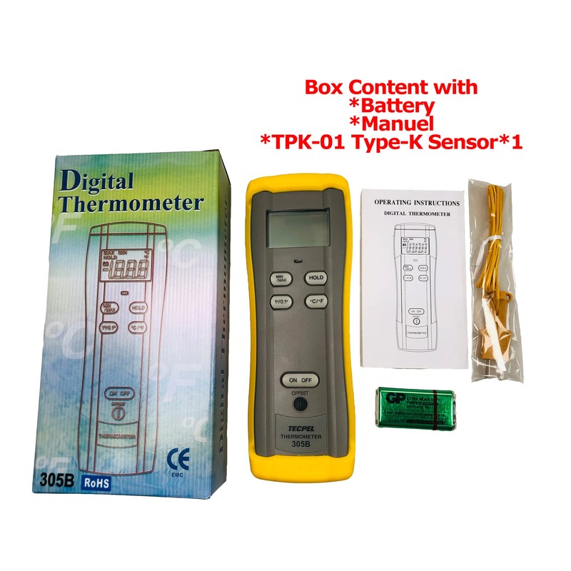TECPEL DTM-305B digital Single input Thermometer with type k bead