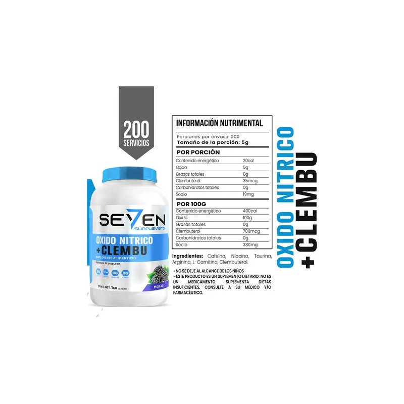 Óxido Nítrico + Clembuterol 1kg Seven Protein Pre Entreno
