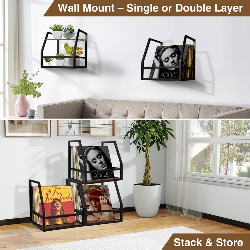 Y&M 2 In 1 Vinyl Record Storage Crate, 1PC Wood