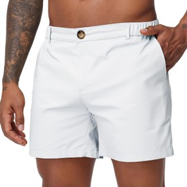 Oymyakon Men's 6 Inch Shorts Casual Cotton Flat Front Chino Shorts Summer Elastic Waist Pull On Short with Pockets White L