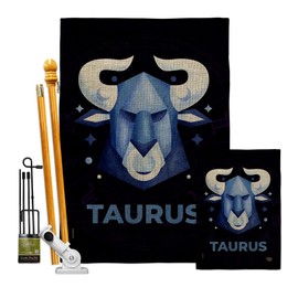 Taurus Burlap Garden House Flags Kit Interests Zodiac Sign Celestial Stars Sun Horoscope Constellation Space Small Decorative Gift Yard Banner Double-Sided Made In USA 28 X 40
