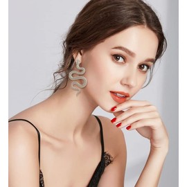 JeanBeau Silver Snake Dangle Stud Unique Earrings for Women Teen Boho Punk Snake Drop TS Earring Vintage Gothic Animal Serpent Personality Statement Jewelry.