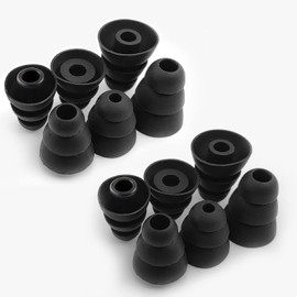 EKIND Triple Flange Replacement Ear Tips, S/M/L Size Triple 3 Flange Noise Isolate Silicone Cushion Ear Bud Tips (Inner Hole 4mm), Fit for Most in Ear Earphone (Black, 6 Pairs)