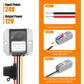 DC/DC Buck 15-35V to 12V Power Supply, Voltage Converter with Fuse to 24V to 12V10A 120W MAX Power Transformer Waterproof Step Down Module for Automotive, LED Lights, Boat Dock, Instruments