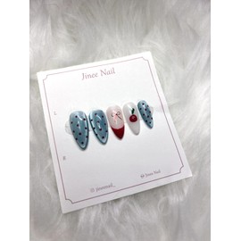 Cherry Dot Nail Tips - Stiletto / 체리 도트 네일팁 - 스틸레토