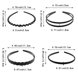 8 PACK Plastic Headbands with Teeth Black Wavy Hair Band Double Row Teeth Comb Hair Non-Slip Fashion Hair（4 Types of Styles）