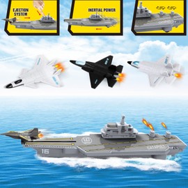 deAO Aircraft Carrier Toy Military Submarine Naval Ship Play Set with 6 PCS Planes Toys, Army Men Toy Battleship for Kids Boys Girls