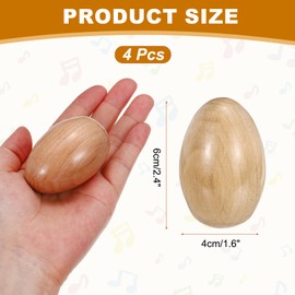 MECCANIXITY 4 Pcs Wood Egg Shaker Wood Musical Eggs Hand Percussion Shaker Wooden Hand Percussion Instrument for DIY Painting Music Learning Easter Party Performance (Wood Color)