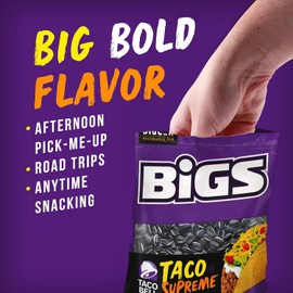 BIGS Taco Supreme Flavored Sunflower Seeds - 5.35 oz Bags (Pack of 3) - With Mighty Merchandise Bag Clip