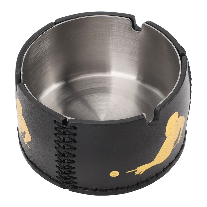 Cigar Ashtray Tabletop Round Stainless Steel Ash Tray PU Leather