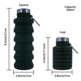 Lizbin Collapsible Water Bottle, Foldable Water Bottles 17 oz, Portable Leak-proof Sports Water Bottle, BPA-Free Reusable Travel Water Bottle, Water Bottles (Black)