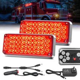 Nilight 2PCS 42LED Red Wireless Magnetic Strobe Lights Portable Warning Hazard Light Surface Mount Waterproof 5 Patterns for 12V 24V Cars Trucks Van Off Road Vehicles ATV