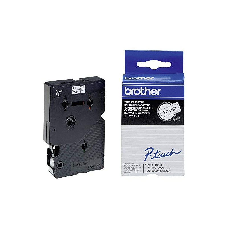 Brother TC291 9mm Black on White Tape