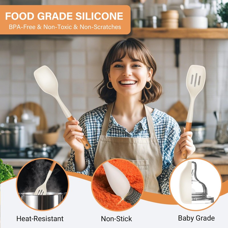 2Pcs Large Silicone Cooking Spoon Set, Nonstick Serving Spoons for
