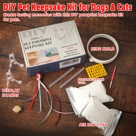 CALPALMY DIY Pet Pawprint Keepsake Kit – Air Dry Clay Paw Print Ornament Set for Dogs & Cats, Includes Personalization Tool & Display Stands etc – Make 2 Custom Pet Memorials or Christmas Ornaments