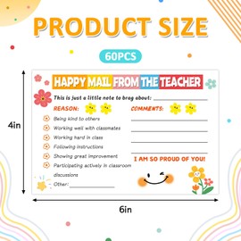 60 Pcs Teacher Mail Notes to Parents, Happy Mail Positive Postcards Classroom Good Behavior Incentive Motivational Cards to Send Home Class Preschool Kindergarten Elementary School Teacher Supplies