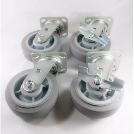 Hy-Weld 6" x 2" Non-Marking Rubber Caster(Flat) - Swivel (2EA) & Swivel with Brake (2EA)