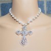 Gothic Punk Cross Pendant Necklace Pearl Rhinestone Clavicle Chain Necklace