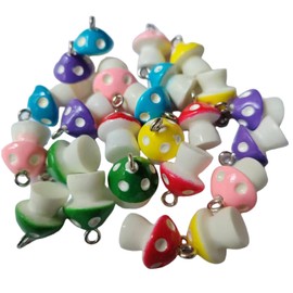 ARTISAMILY - 24 colgantes de hongos de resina, colgantes de hongos, colgantes de 6 colores, bonitos colgantes, para manualidades, bolsas, pulseras, bisutería, 12 x 17 mm, Metal no precioso., No es una