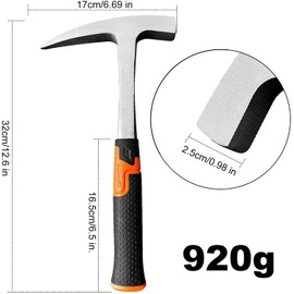Rock Pick Hammer-31oz Geology Hammer with Ergonomic Handle – Stone Masonry Block Hammer with Pointed Tip & Shock Reduction Handle,Brick Tools, Masonry Tools