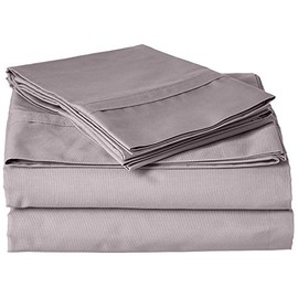 Tribeca Living Queen Bed Sheet Set, Crisp and Smooth Cotton Percale Solid Sheets and Pillowcase Set, Extra Deep Pocket, 300 Thread Count, 4-Piece Luxury Bedding, Grey