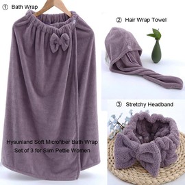 Hysunland Set of 3 Microfiber Bath Towel Wrap for Slim Women, Cute Bow Body Wrap After Shower Adjustable Soft Headband and Hair Drying Turban Cap for Girls Dorm Room Bathroom