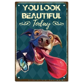 CREATCABIN Metall-Blechschild Hund,Vintage-Gemälde,Poster,Plakette,Retro-Eisenschild,You Look Beautiful Today,Wandbild Zum Aufhängen,Wandkunst-Dekor Für Badezimmer,Restaurant,Dekor,Geschenk,20x30cm