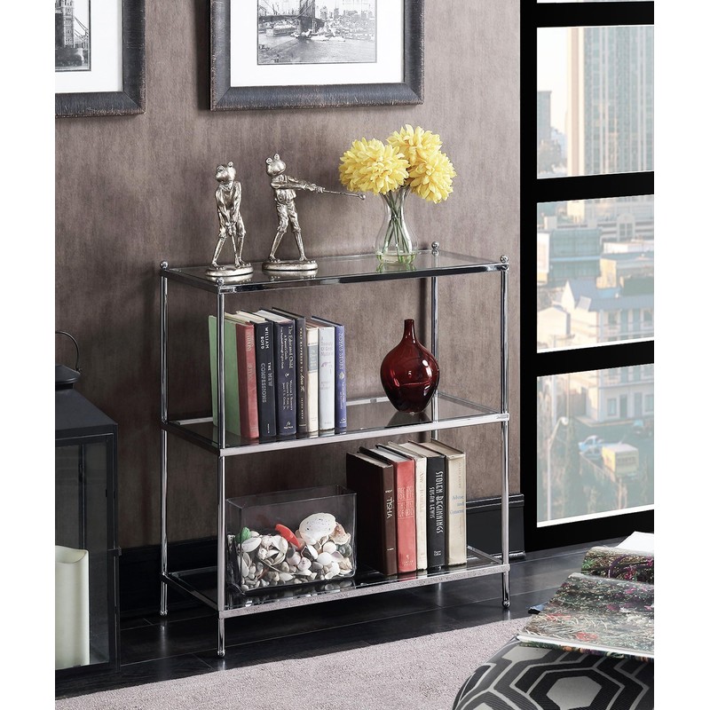 Convenience Concepts Royal Crest 3 Tier Bookcase, Chrome / Glass