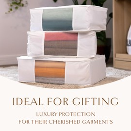 Luxury Cotton Sweater Storage Bag | Fits 7 Fine Knit Sweaters | 18 Inch | Certified Organic Cotton Cashmere Garment Bag | Breathable | Organizer for Sweaters and Linen | Certified Carbon Neutral