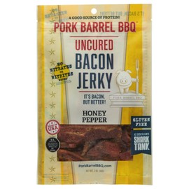 Pork Barrel BBQ Uncured Bacon Jerky, Honey Pepper, Perfect Kick of Cracked Pepper and Sweet Taste of Honey, 2 OZ Snack Pack | As Seen on Shark Tank | Nitrate and Nitrite Free, Gluten Free