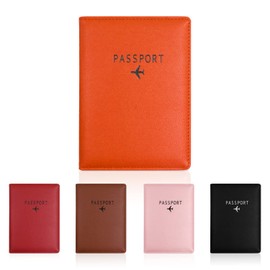 Passport Wallets and Vaccine Card Holder Combo, Leather Passport Holder Cover Case Travel Wallet, Ultra Slim Leather Passport Case for Men & Women (Orange)
