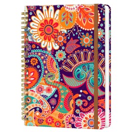 WLPFSAHF Spiral Journal Notebook for Women, Hardcover A5 College Ruled Notebook, 120 Pages, Thick Paper, Cute Lined Journal for School, Office & Work, 6 x 8.4 in(Red Orange Boho Floral)