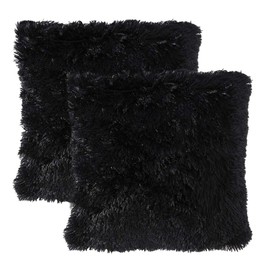 MIULEE Pack of 2 Luxury Faux Fur Throw Pillow Cover Deluxe Decorative Plush Pillow Case Cushion Cover Shell for Sofa Bedroom Car 18 x 18 Inch Black