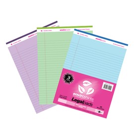 ROARING SPRING Enviroshades 3-pack Colored Legal Pads, 8.5" x 11.75", 40 sheets Ea, 15# Recycled Pastel Paper Per Pad, Legal Ruled, Perforated (74101), purple, blue, green