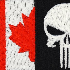 Skull Patch Canada Flag Fabric Applique to Sew or Iron on for All Fabrics | Canadian Biker Emblem Sticker for All Clothing and Leather | 2.75x1.57 in
