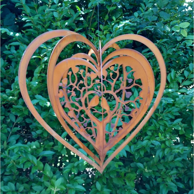 Wind Chime for Outdoor Use in 3D Heart with Birds