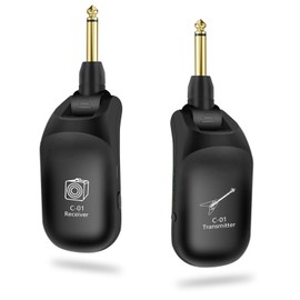 C01 UHF Wireless Guitar System (Transmitter & Receiver) - Rechargeable, 24-bit/48KHz Audio, 164FT Range, 4 Channels, <0.04ms Low Latency for Electric Musical Instruments