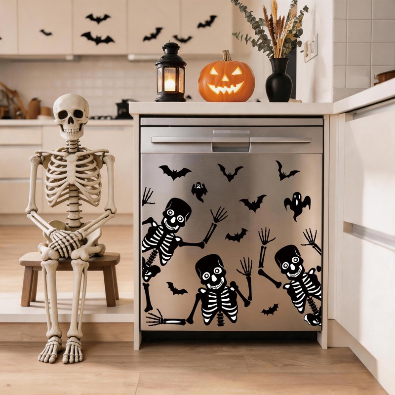 Halloween Dishwasher Magnets Dancing Skeleton Ghost Bat Decor