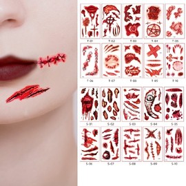 G&G Halloween Tattoo Stickers: Wound & Zombie Makeup Decals [5+5] 10-Sheet Set, Halloween Prop Halloween Tattoo Sticker Set B 2ea
