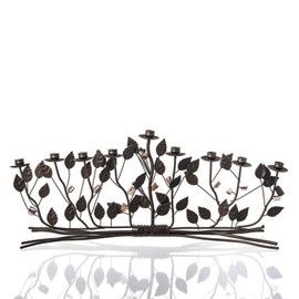 Metal Bronze Brambles Hanukkah Menorah with Flowers and Leaves - Beautiful Wire Menorah for Chanukah, Jewish Gift for Bar Mitzvah, Bat Mitzvah, or Jewish Wedding - 16.5" x 5.5" x 2"