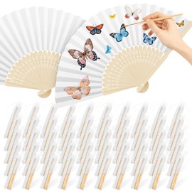 HOFASON 50 pcs White Paper Hand Fan Bulk for Women, Folding Hand Held Fan Chinese Bamboo Fans for DIY Crafting Church Bridal Wedding Dancing Party Favors and Home Decoration with Organza Bags