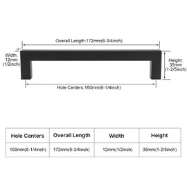 homdiy Black Cabinet Pulls Square Black Drawer Pulls 6-1/4Inch Hole Centers - 5 Pack Matte Black Cabinet Pulls Black Handles for Cabinets, Cupboard