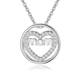 YALLNASL Mothers Day Birthday Gifts for Mom Mother from Daughter Son Silver Heart Necklace for Mama Mommy Love Heart Necklaces for Women Mom Mother Gift Heart Necklace