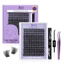 B&Q Wispy Lash Clusters Kit B19, DIY Lash Extension Kit 156PCS Eyelash Extension Kit, Soft Natural Lash Clusters 8-18MIX D Curl Lash cluster, Thin Black Band Cluster Eyelash Extensions (B19 Set)