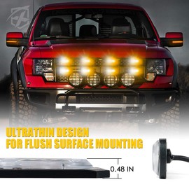 Xprite LED Surface Mount Strobe Lights Kit, White Amber Grill Grille Emergency Warning Flashing Marker Light Warning Light Assemblies for Trucks Vehicles ATV RV Cars Van - 8PCS