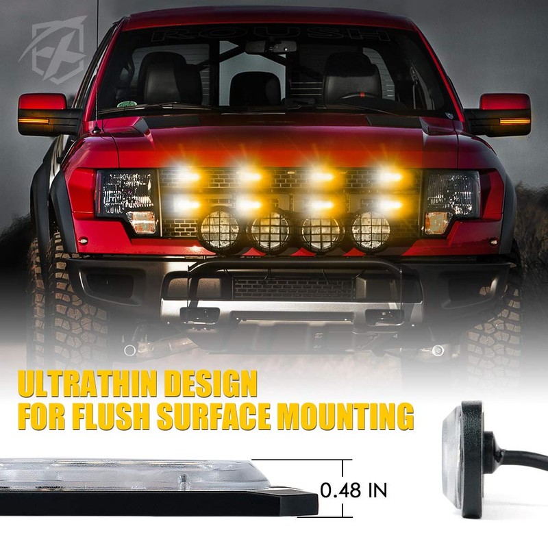 Xprite LED Surface Mount Strobe Lights Kit, White Amber Grill