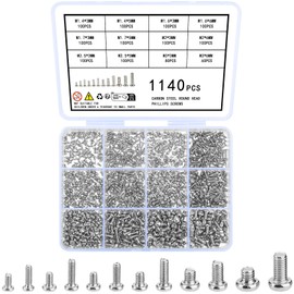 woshilaoDS 1140 Pcs Tiny Screws for Electronics, M1.4 M1.6 M1.7 M2 M2.5 M3 Round Head Mini Screws, Replacement Computer Screws, Small Machine Screws Assortment Kit (1140)